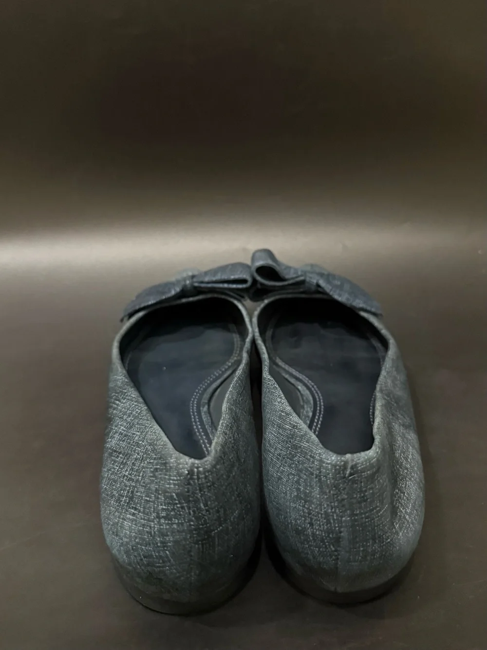 TORY BURCH Rosalind Navy Blue Denim Print Textured Suede Ballet Flats Size 8M